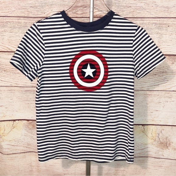 Hanna Andersson Marvel Blue and White Stripe Captain America T-shirt Size 12 - Picture 1 of 6